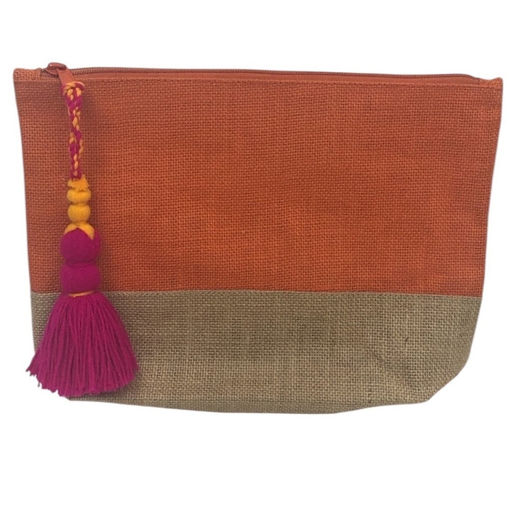 Shiraleah – Chicago Bright Cosmetic Bag with Large Accent Tassel Orange and Pink